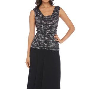 R&M Richards - Long Dress - Sequin Top Bodice and Flowing Black Skirt